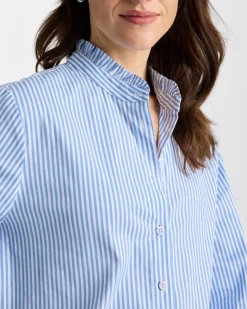 Striped Poplin Ruffle Neck Shirt