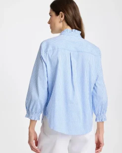 Striped Poplin Ruffle Neck Shirt