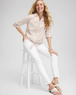 Striped Poplin Tie-Front Top