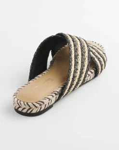 Striped Raffia Cross-Strap Slide Sandal
