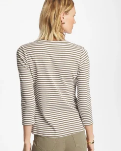 Striped Ribbed Button Crewneck Tee