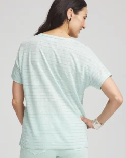 Striped Sweater-Trim Linen Tee