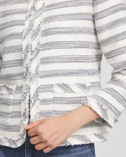 Striped Tweed Collarless Box Jacket