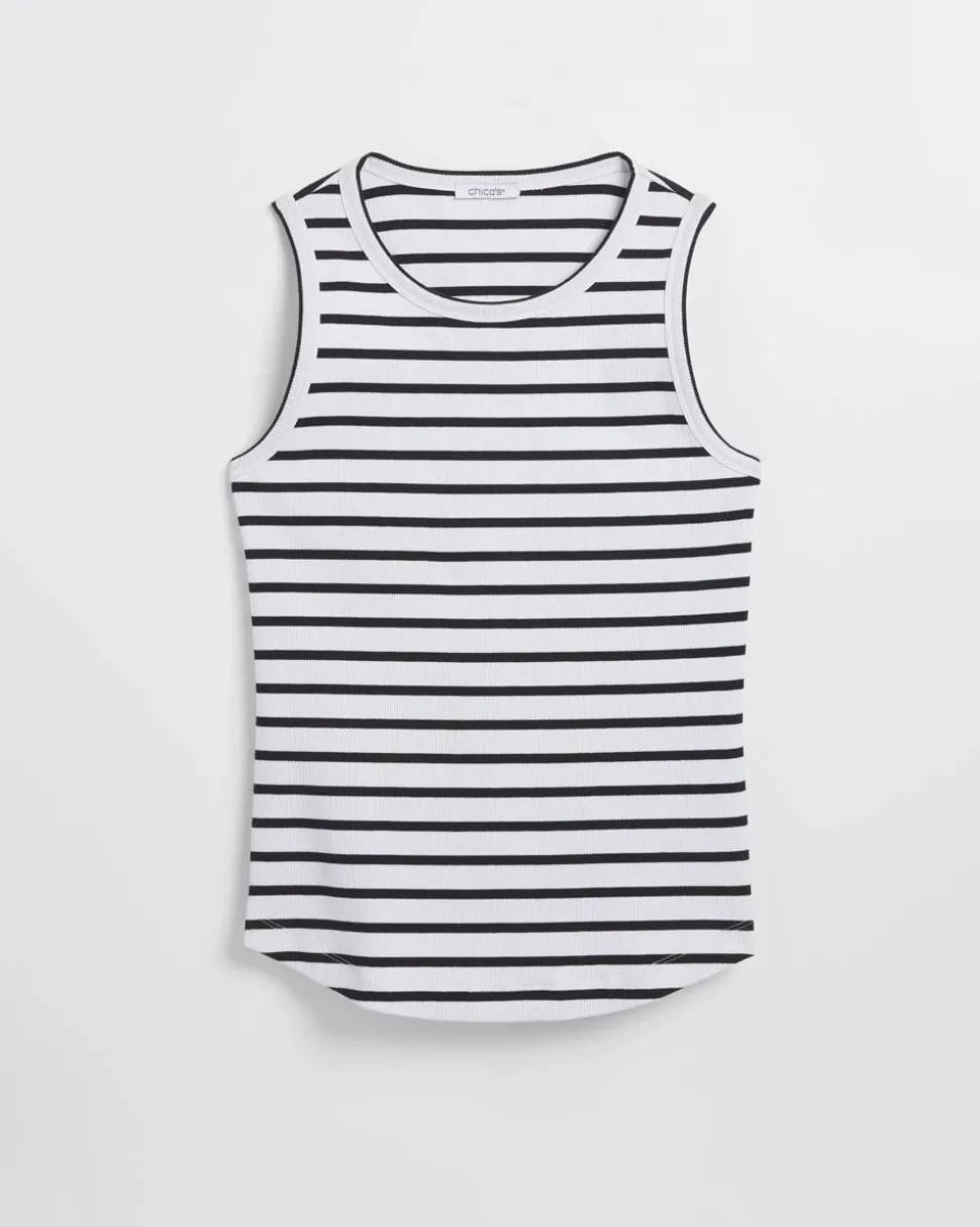 Stripe Ribbed High Neck Tank