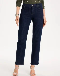 Studded Girlfriend Straight Ankle Jeans