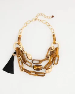 Tassel Charm Bib Necklace