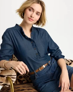 Tencel Denim Ruffled Popover Shirt
