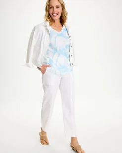 Tie-Dye Palm Cotton Slub V-Neck Tee