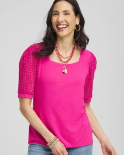Touch of Cool™ Crochet Lace Square-Neck Tee
