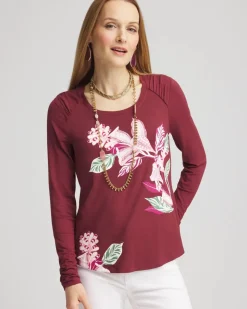 Touch of Cool™ Gathered Sleeve Floral Print Tee
