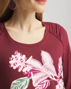Touch of Cool™ Gathered Sleeve Floral Print Tee