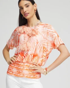 Touch of Cool™ Mesh Ruched Banded Hem Top