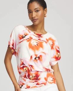 Touch of Cool™ Tropical Ruched Banded Hem Top