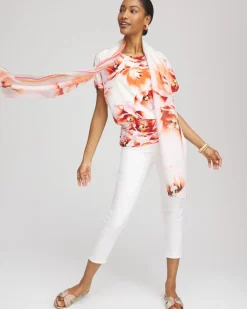 Touch of Cool™ Tropical Ruched Banded Hem Top
