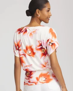 Touch of Cool™ Tropical Ruched Banded Hem Top