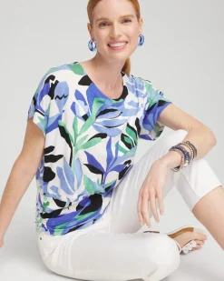 Touch of Cool™ Tropics Ruched Banded Hem Top