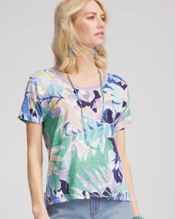 Tropical Nights Sweater-Trim Linen Tee