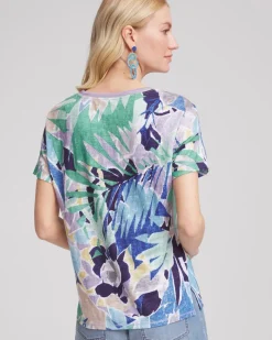 Tropical Nights Sweater-Trim Linen Tee