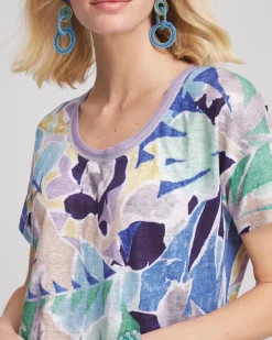 Tropical Nights Sweater-Trim Linen Tee