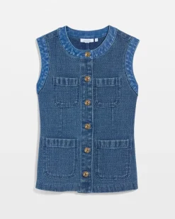 Tweed Mixed Denim Vest