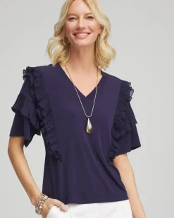 V-Neck Tiered Ruffle Sleeve Tee