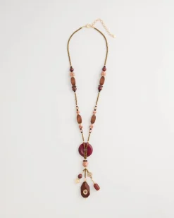 Wood Fire Agate Beaded Y-Necklace
