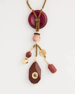 Wood Fire Agate Beaded Y-Necklace
