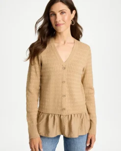 Woven Cotton-Blend Peplum Pullover